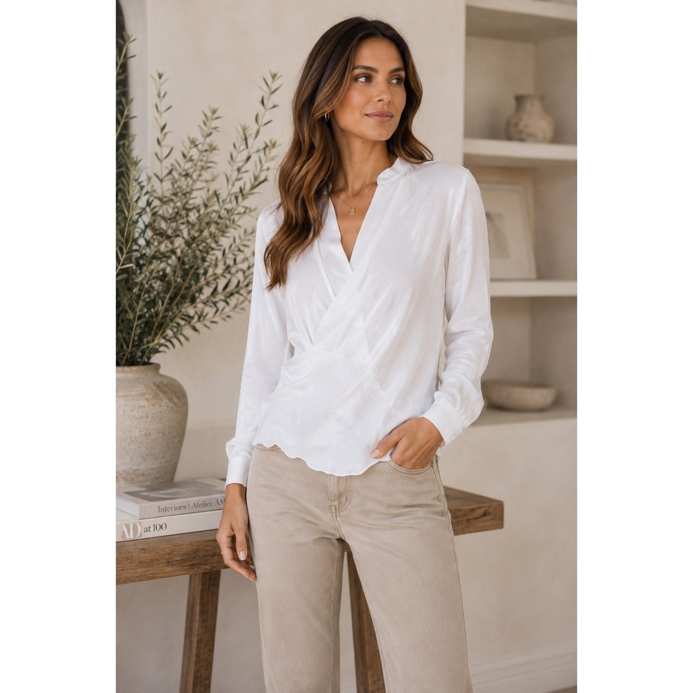 Mango Blouseโ Women Small White Wrap Minimalist Office Career